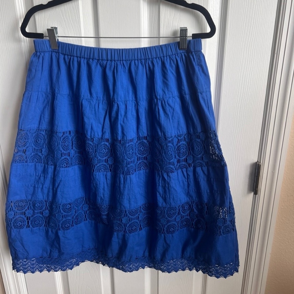 St John's Bay Blue Skirt  Lace Trim‎ Cotton Blend Medium